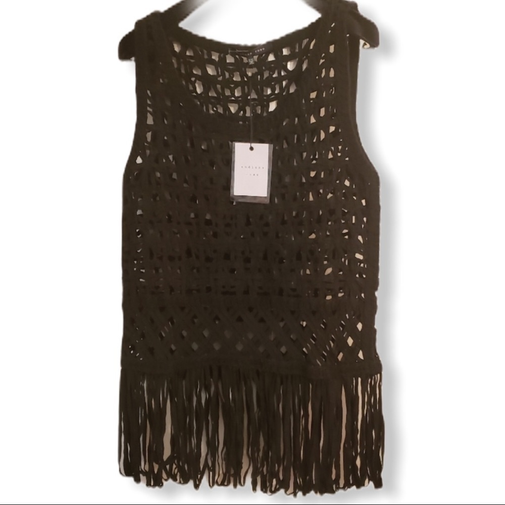 ENDLESS ROSE Black Boho Caged Net Fringe T… - Picture 1 of 4